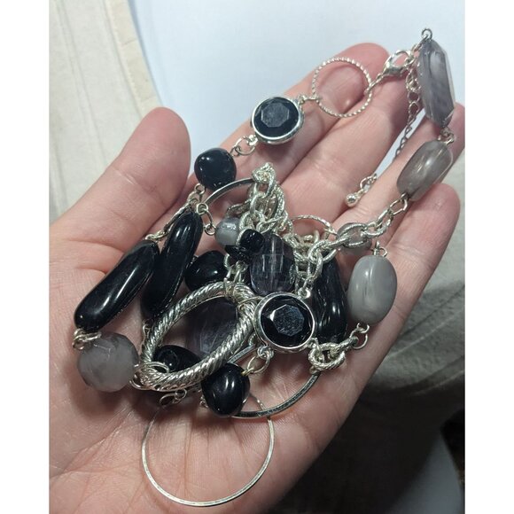 Black And Grey Beaded Layered Chain Necklace - Picture 3 of 5